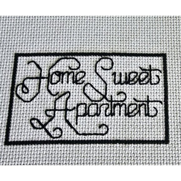 Handmade Other - Home Sweet Apartment Black White Finished Completed Cross Stitch